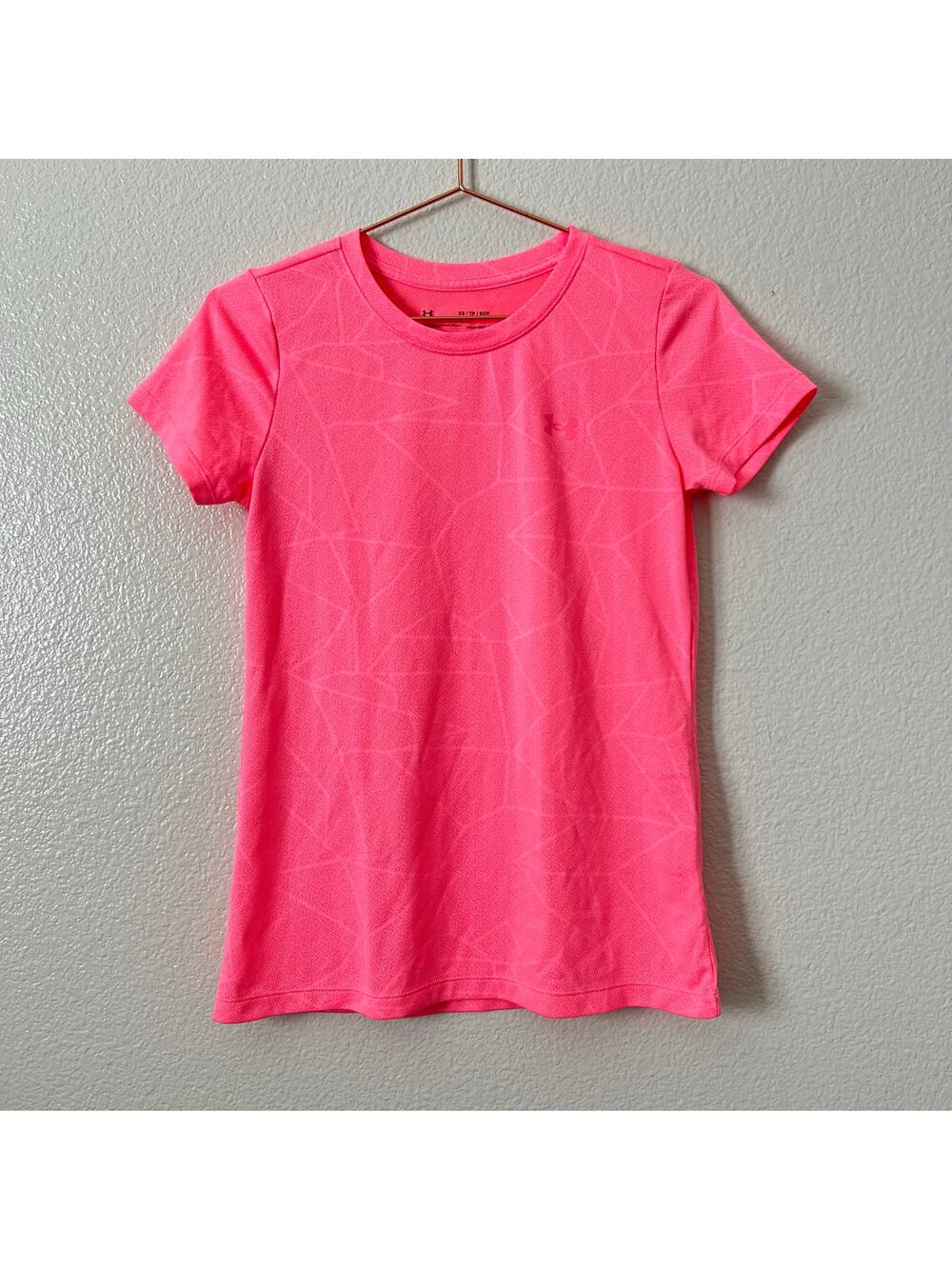 Under Armour textured knit dot print active tee top hot pink short sleeve
